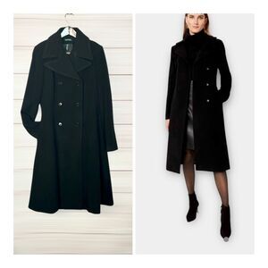 Black Wool Midi Coat by Lauren Ralph Lauren Double Breasted Pockets size 16